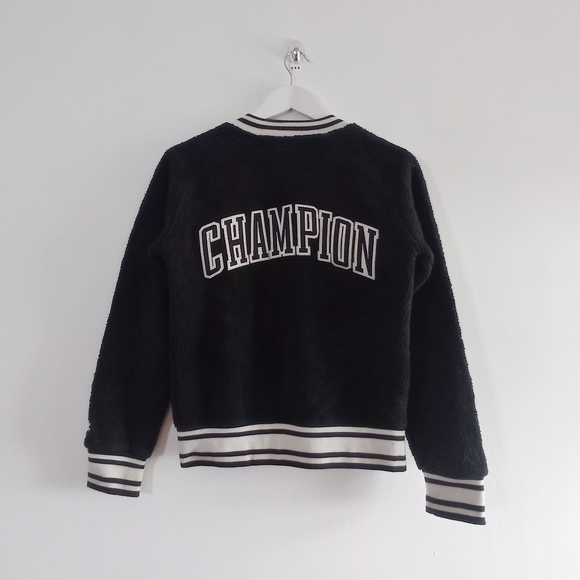 Champion Fleece Sherpa Zip Up Varsity Jacket - Size XS - Black white - Picture 4 of 6